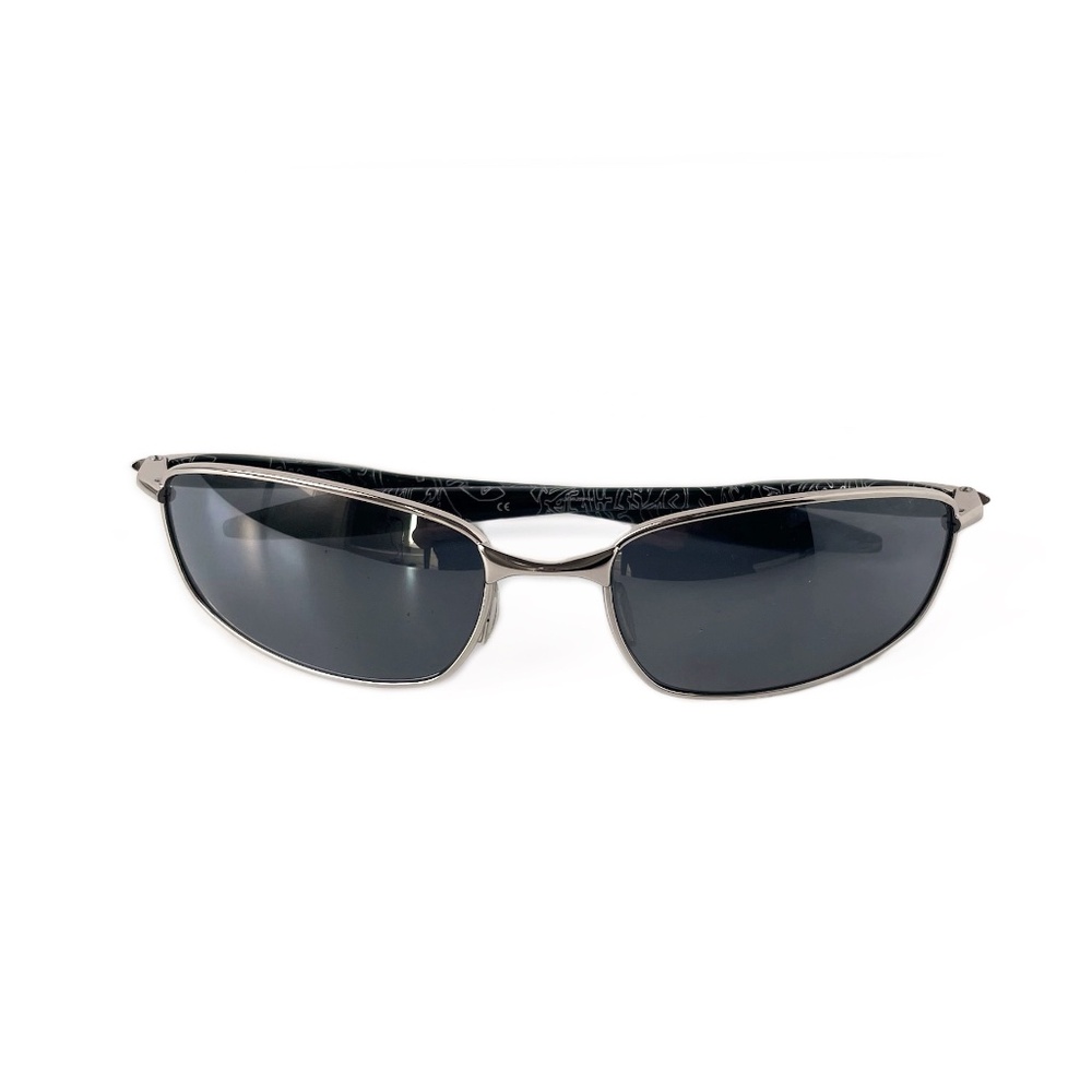 Oakley Men Blender Sunglasses, Chrome Silver Ghost Text Frame w/Gray Lenses